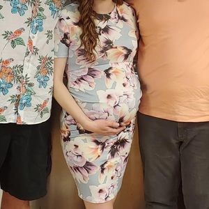 Blue and Pink Floral Maternity Dress